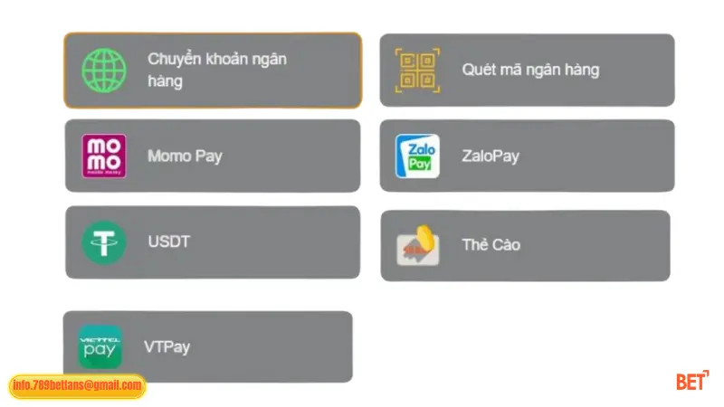 789BET cung cấp đa dạng phương thức thanh toán