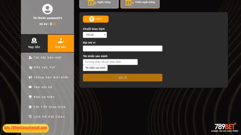 Hướng dẫn rút tiền 789BET qua USDT